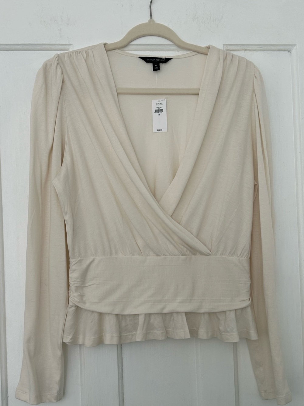 Banana Republic Draped Wrap Peplum Top โ Ivory โ Size M NWT